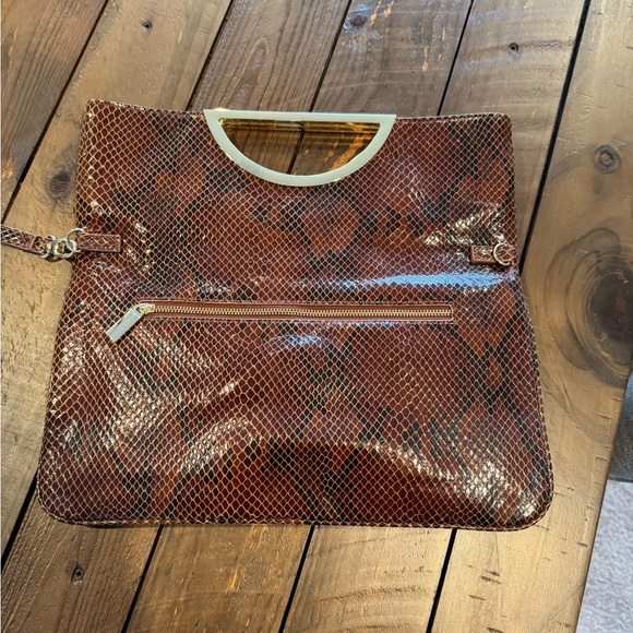 White House Black Market Brown Clutch with Gold Accent Handles - Picture 2 of 3